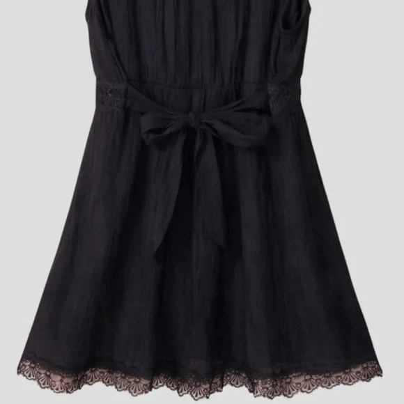 Y2K Mini Black Lace Trim Dress S Romantic Goth Bow Back Button Front Whimsigoth - Picture 7 of 7